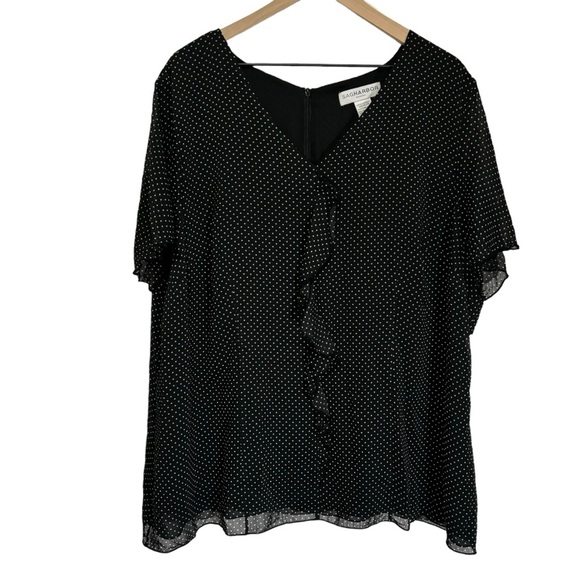 NWT Sag Harbor Blouse Polka Dot Sheer Ruffles V-neck Office Workwear Size 2X - Picture 1 of 13